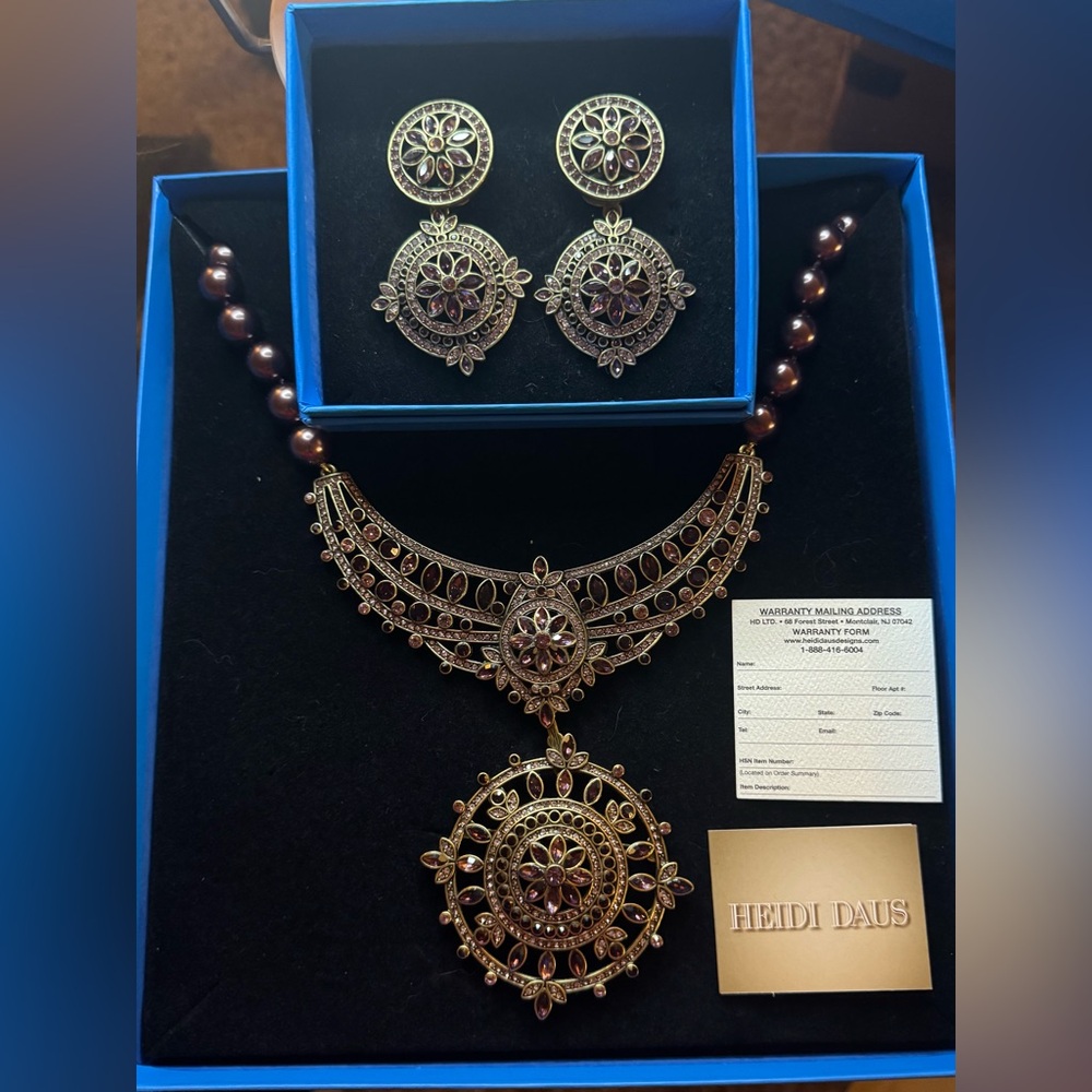 Heidi Daus Gold and Purple Earrings and Necklace Set